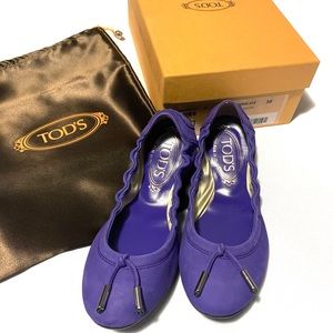 NIB. TOD’s Women Ballerina Dee Laccetto Suede Flat Shoes